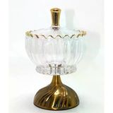 magicool Metal Ayaklı Kristal Cam Şekerlik Gold Detaylı Sunumluk Alk4871
