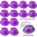 magicool Mor Renk Simli Melon Yuvarlak Parti Şapkası 12 Adet