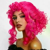 magicool Neon Pembe Bukleli Kıvırcık Cosplay Peruğu - İçi Astarlı