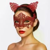 magicool Romantik Kırmızı Dantel Maske Seti – Kedi Kulaklı Taç Ve Maske 3 No