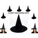 magicool Siyah Cadı Şapkası Keçe Yetişkin Boy 6 Adet