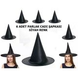 magicool Siyah Renk Parlak Dralon Cadı Şapkası Yetişkin Ve Çocuk Uyumlu 6 Adet