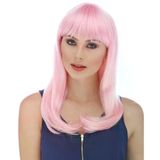 magicool Soft Pembe Renk Uzun Düz Parti Peruğu