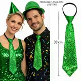 magicool Yeşil Renk Pul Payetli Işıltılı Parti Kravatı 33 Cm