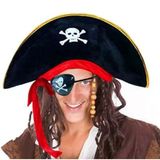 magicool Yetişkin Boy Kadife Kaptan Jack Sparrow Korsan Şapkası Ve Plastik Korsan Göz Maskesi
