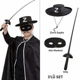magicool Zorro Kostüm Seti 3’lü Çocuk – Şapka, Maske Ve Kılıç