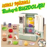 Magicway Gerçekçi Buzdolabı Sesli Işıklı ve Müzikli Buhar Çıkaran 28 Parça Aksesuarlı Pilli Buharlı Oyuncak Buzdolabı 24 cm - Yeşil