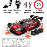 Magicway Şarjlı Işıklı Drift Drift Için Üretilmiş Araba 2.4ghz Uzaktan Kumandalı Değiştirilebilir Drift Lastikleri Yarış Arabası - Kırmızı