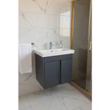 Magma 50 Cm, Lavabolu Alt Banyo Dolabı, Kapaklı Banyo Alt Dolabı, Seramik Lavabo Dahil Antrasit Mdf