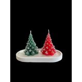 Magno Candles 3’lü Yılbaşı Çam Ağacı Mum Seti (Dekoratif Tabak ve 2 Renkli Çam Ağacı) - 1 Adet
