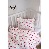 Magnolia Kalpli Fırfırlı Bebek Nevresim Takımı | 3'lü Set ( Nevresim-Çarşaf-Yastık Kılıfı) | Pamuklu, Kırmızı Biyeli, Yumuşacık | 100 x 150 cm