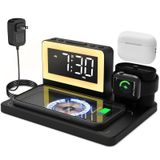 Magsafe için Kablosuz Şarj Dock Staion ile Dijital Çalar Saat iPhone için 7 Renkli Işık Airpod için Iwatch için, 5 in 1 Cep Telefonu İzle Başucu Şarj İstasyonu Birden Fazla Cihaz için