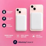 Magsafe Powerbank 5000MAH Manyetik Kablosuz Hızlı Şarj iPhone 12 13 14 15 16 17 Uyumlu - Beyaz