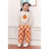 Magu Çocuk Portakal Nakışlı Ekru Sweatshirt ve Turuncu Dama Eşofman Takımı - 3 - 4 Yaş - Karışık