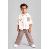 Magu Erkek Çocuk Pamuklu Bej Cepli Gömlekli Takım – Kısa Kollu Gömlek, T-Shirt ve Pantolon - 5 - 6 Yaş - Karışık