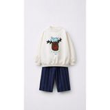 Magu Erkek Çocuk Pamuklu Geyik Aplikeli Sweatshirt ve Çizgili Eşofman Takımı - 3 - 4 Yaş - Karışık