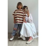 Magu Erkek Çocuk Pamuklu Kahverengi Çizgili T-Shirt ve Eşofman Altı Takım - Rahat Günlük Kombin - Karışık - 5 - 6 Yaş