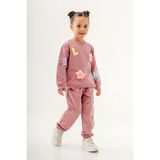 Magu Kız Çocuk Blom Pembe Kabartma Çiçek Pamuklu Sweatshirt Eşofman Alt-Üst Takım - 2 - 3 Yaş