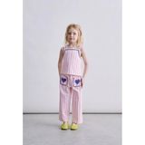Magu Kız Çocuk Keten Pembe Çizgili Askılı Bluz Pantolon Takım - 5 - 6 Yaş