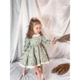 Magu Kız Çocuk Mint Çiçek Vintage Elbise Rahat Stil ile Özel Olaylar İçin Tasarlanmış - 6 - 7 Yaş - Karışık