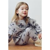 Magu Kız Çocuk Pamuklu Gri Çiçek Desenli Sweatshirt ve Tayt Takım - Rahat Kesim, Fırfır Detaylı - 2 - 3 Yaş