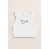 Magu Kız Çocuk Pamuklu La'ciel Yazılı Ribana Atlet Crop Top - Yazlık Basic Tasarım - Beyaz - 14 - 15 Yaş