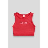 Magu Kız Çocuk Pamuklu La'ciel Yazılı Ribana Atlet Crop Top - Yazlık Basic Tasarım - Kırmızı - 14 - 15 Yaş