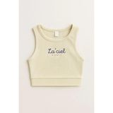 Magu Kız Çocuk Pamuklu La'ciel Yazılı Ribana Atlet Crop Top - Yazlık Basic Tasarım - Krem - 14 - 15 Yaş