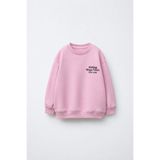 Magu Kız Çocuk Pamuklu Minimal Yazı Baskılı Pembe Okul Sweatshirt