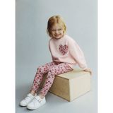 Magu Kız Çocuk Pamuklu Pembe Kalp Desenli Sweatshirt ve Çiçekli Tayt Takım - 7 - 8 Yaş