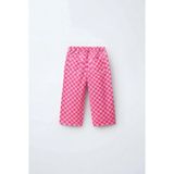 Magu Kız Çocuk Pamuklu Pembe Kare Desenli Pantolon - Straight - 2 - 3 Yaş
