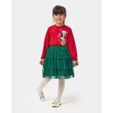 Magu Kız Çocuk Pamuklu Yeni Yıl Temalı Baskılı Etekli Takım - Sweatshirt Katlı Tül Etek - 6 Yaş - Kırmızı