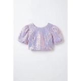 Magu Lila Payetli Balon Kol Crop Bluz - Mor - 4 - 5 Yaş