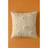 Maharat Papatya Desenli Punch Yastık Kılıfı Kırlent Kılıfı - 43 x 43 cm - Ekru