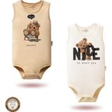 Mahfel %100 Pamuklu Atlet Organik Baskılı Çıtçıtlı Bebek Body Zıbın 24-40 - Ekru - 9 - 12 Ay