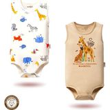 Mahfel %100 Pamuklu Atlet Organik Baskılı Çıtçıtlı Bebek Body Zıbın 414 - Ekru - Bej - 2 Yaş