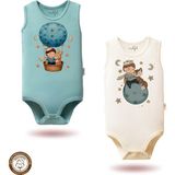 Mahfel %100 Pamuklu Atlet Organik Baskılı Çıtçıtlı Bebek Body Zıbın 729-882 - Turkuaz - 6 - 9 Ay