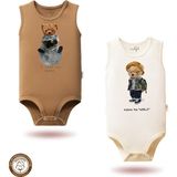 Mahfel %100 Pamuklu Atlet Organik Baskılı Çıtçıtlı Bebek Body Zıbın 829-31 - Kahve - 3 - 6 Ay