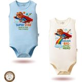 Mahfel %100 Pamuklu Atlet Organik Baskılı Çıtçıtlı Bebek Body Zıbın 886-885 - Mavi - Ekru - 2 Yaş