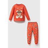 Mahfel %100 Pamuklu Sapkalı Ayı Baskılı Bebek&çocuk Pijama Takımı Kırmızı - Vişne - 6 Yaş