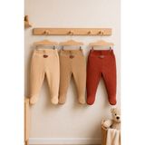 Mahfel 3'lu %100 Pamuklu Basic Fitilli Bebek Alt Pantolon F - Krem - 9 - 12 Ay - Regular