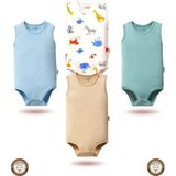 Mahfel 4'lü Atlet Kolsuz %100 Pamuklu Çıtçıtlı Bebek Body Zıbın 06 - 9 - 12 Ay - Mavi - Turkuaz