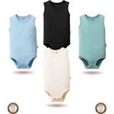 Mahfel 4'lü Atlet Kolsuz %100 Pamuklu Çıtçıtlı Bebek Body Zıbın 10 - 9 - 12 Ay - Mavi