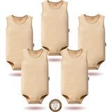 Mahfel 5'li Atlet Kolsuz %100 Pamuk Premium Seri Çıtçıtlı Bebek Body Zıbın 03 - 0 - 3 Ay - Krem