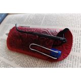 Mahfuz Hakiki Deri Tamamen Emeği 17,5 x 7 cm Gözlük Kılıfı - Kalem Kutu NLU396 - Bordo