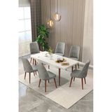 Maholandin Beyaz 80X130 Açılır Mutfak Masası , Mutfak Masa Takımı Ayaklı 6 Sandalye Beyaz X Antrasit