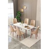 Maholandin Beyaz 80X130 Açılır Mutfak Masası , Mutfak Masa Takımı Ayaklı 6 Sandalye Beyaz X Cappucino