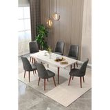 Maholandin Beyaz 80X130 Açılır Mutfak Masası , Mutfak Masa Takımı Ayaklı 6 Sandalye Beyaz X Gri