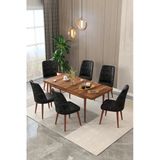 Maholandin Jessie Serisi 6 Kişilik Açılır Masa Sandalye Takımı Mutfak Masası Takımı Metal Ayak Siyah X Ceviz Ayak