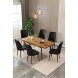 Maholandin Jon Serisi 6 Kişilik Açılır Masa Sandalye Takımı Mutfak Masası Takımı Ayak Çam X Siyah